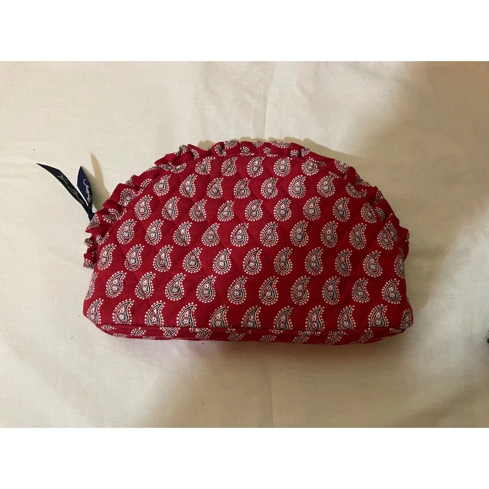 Vera Bradley Red Paisley Quilted Cotton Ruffle Cosmetic Makeup Bag Pouch